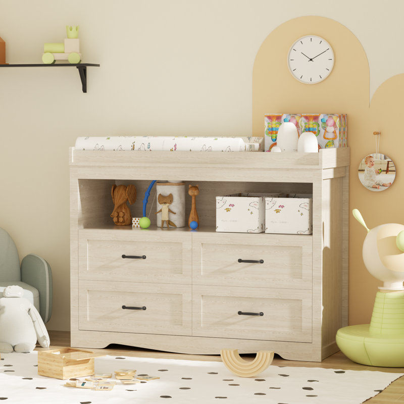 Hessle 47.2'' Solid Wood Baby Changing Table With Four Drawers And Open Storage Space