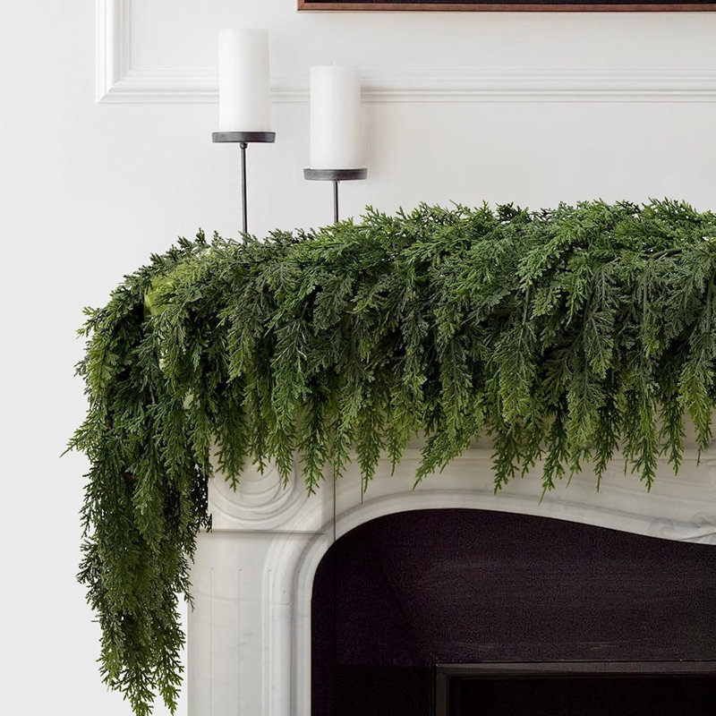 2 guirlandes de Noël en cèdre de 9 pi avec 240 pointes en pin, verdure artificielle de guirlande réaliste pour cheminée, table, manteau, mur, intérieur, extérieur, décorations pour la maison