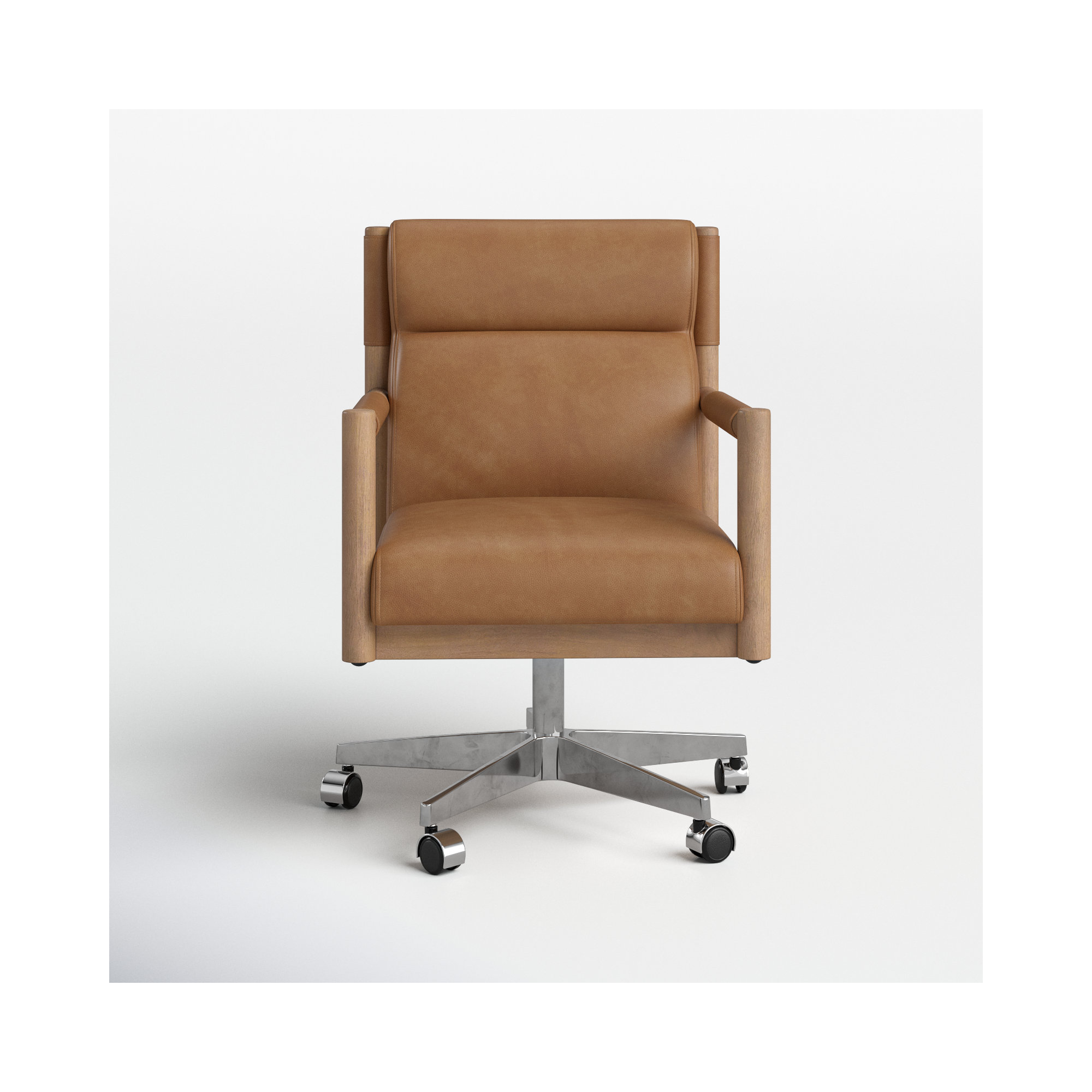 Finn Swivel Office Chair, Light Brown Genuine Leather