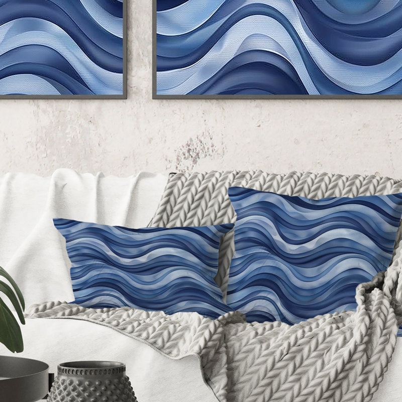 White Blue Modern Waves I - Modern Lumbar Pillow