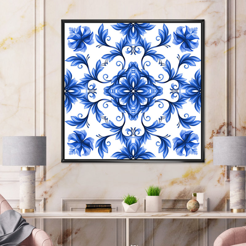 Abstrait floral - reproduction sur toile, H 16 po x l 16 po x P 1 po, Cadre flottant noir