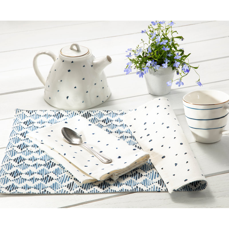 Lenox Blue Bay Napkins & Placemats, Polka Dots, White