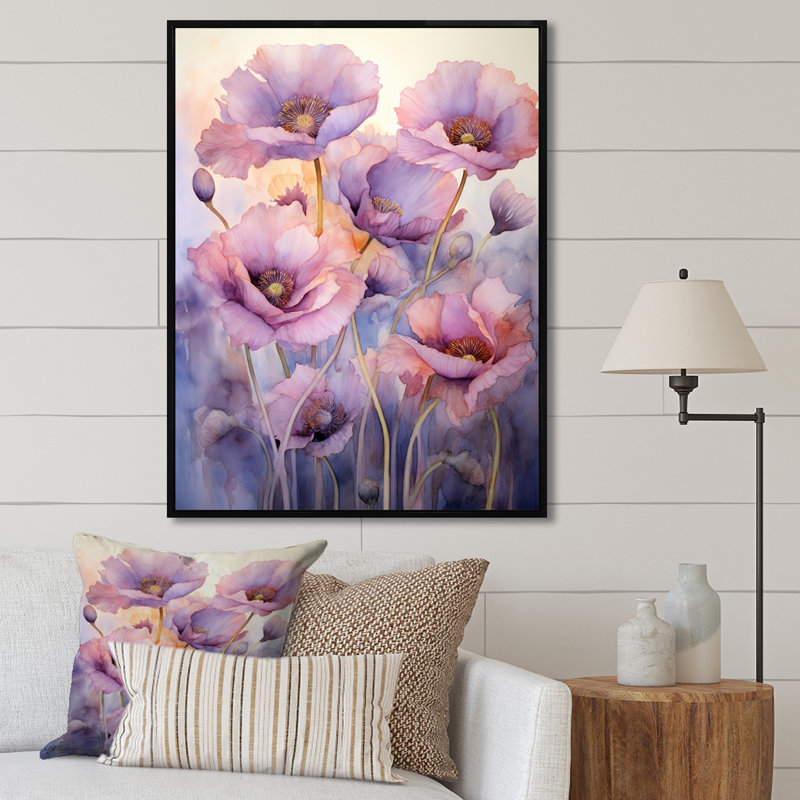 Voile violet - Délicat coquelicots Moment II, Cadre flottant noir, H 40 po x l 30 po