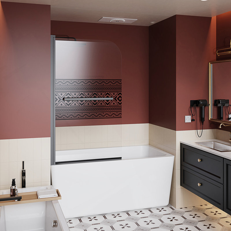 Porte de douche en verre trempé de style bohémien l 32 po x H 55 po avec poignée en acier inoxydable, conception sans cadre pour les salles de bain modernes