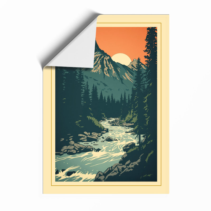 Mountain River Valley Scandinavian - Framed Print, Unframed, A4 - 29.7 x 21.0 cm