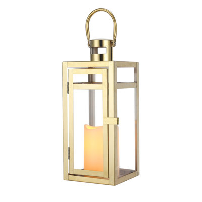 11.81'' High Stainless Steel Decorative Lantern With Tempered Glass