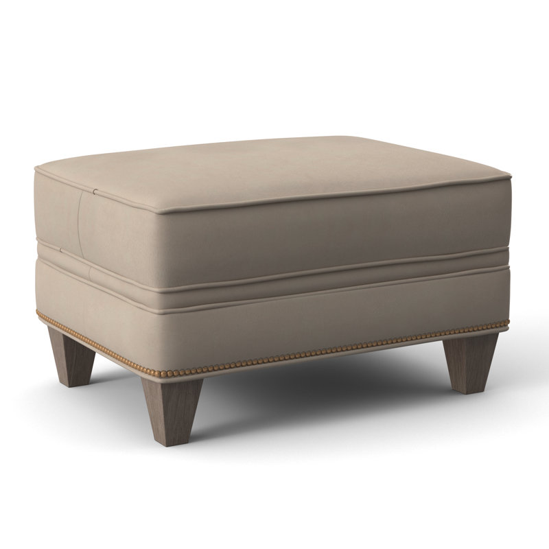 Taraval Ottoman, Aline Light Gray Stonewash Genuine Leather, Stone, French Natural