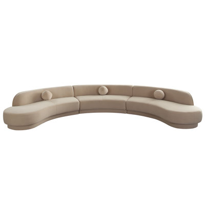 Zelda 3PC Modular Curved Armless Sofa & (2) Chaise In Light Camel Performance Velvet W/ (3) Accent Pillow Balls
