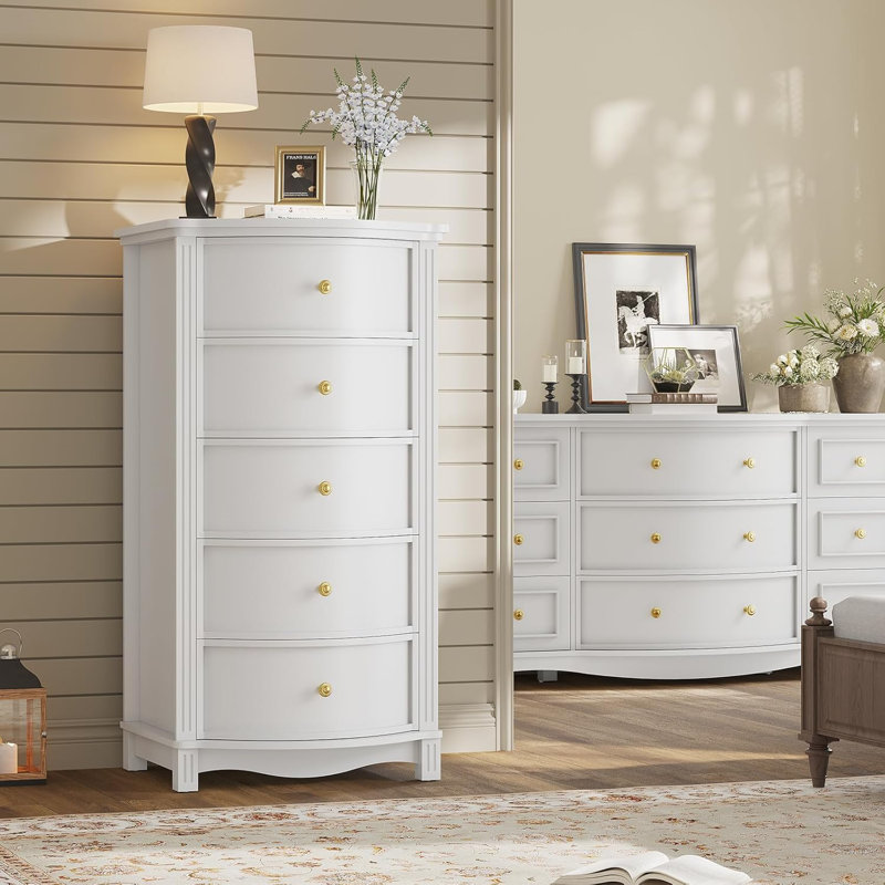Commode moderne 5 tiroirs, commodes hautes courbées, rangement pour chambre à coucher, placard, couloir, colonne romaine