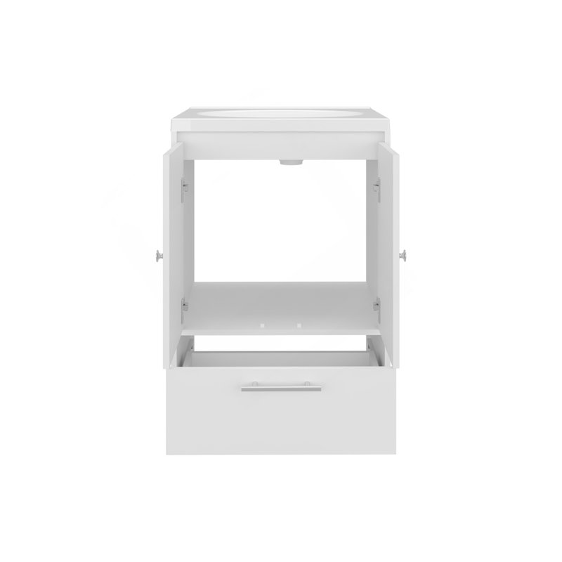 Bathroom Vanity With Sink, 2 Doors, 1 Drawer, White, White