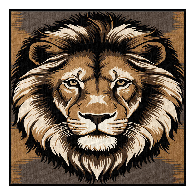 Washable Bush Lion Big Cats Area Rug, Square 6'