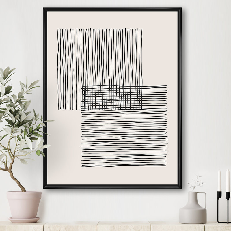Minimal Geometric Lines and Squares II - reproduction sur toile, H 20 po x l 12 po x P 1 po, Toile avec cadre noir