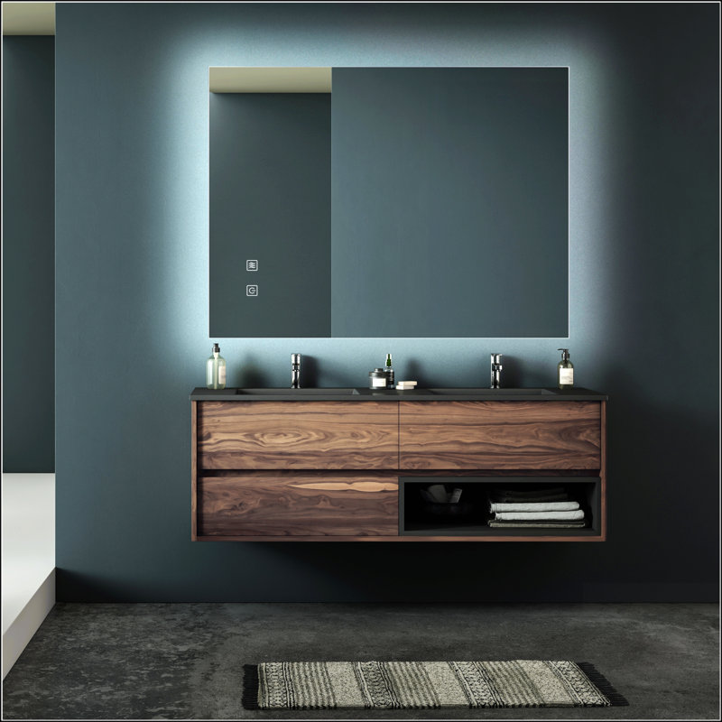 Miroir de salle de bain pour salle de bain avec éclairage réglable et fonction antibuée