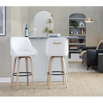 Tabouret de bar 30 po à hauteur fixe avec pivot en bois, similicuir et métal avec repose-pieds arrondi en métal - ensemble de 2