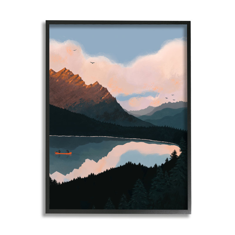 «Mountain Range River Canoe Cloudy Wilderness Birds» par Abi Hall - impression, L 16 po x H 16 po