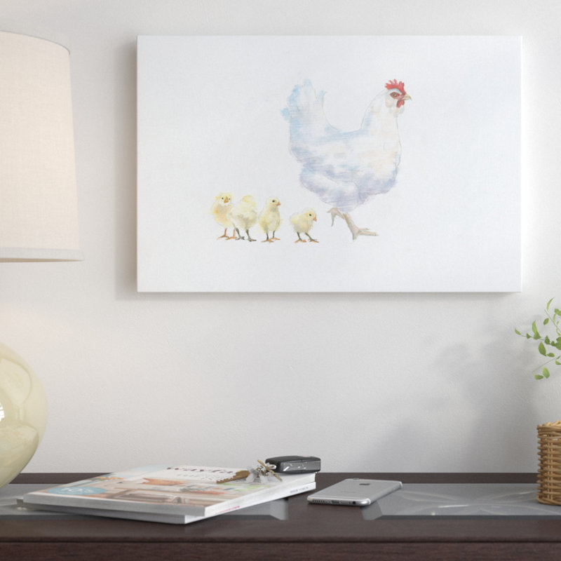 «Hen and Chickens», impression sur toile tendue, H 18 po x l 26 po x P 1,5 po, Pas de tapis, Toile tendue