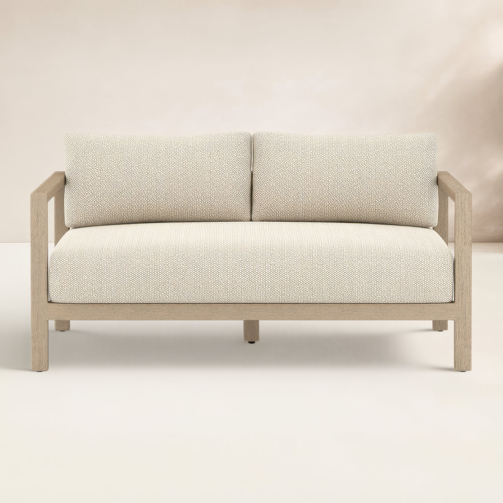 Cavani 59.75'' Wide Teak Loveseat with Cushions, Washed Brown, Faye Sand