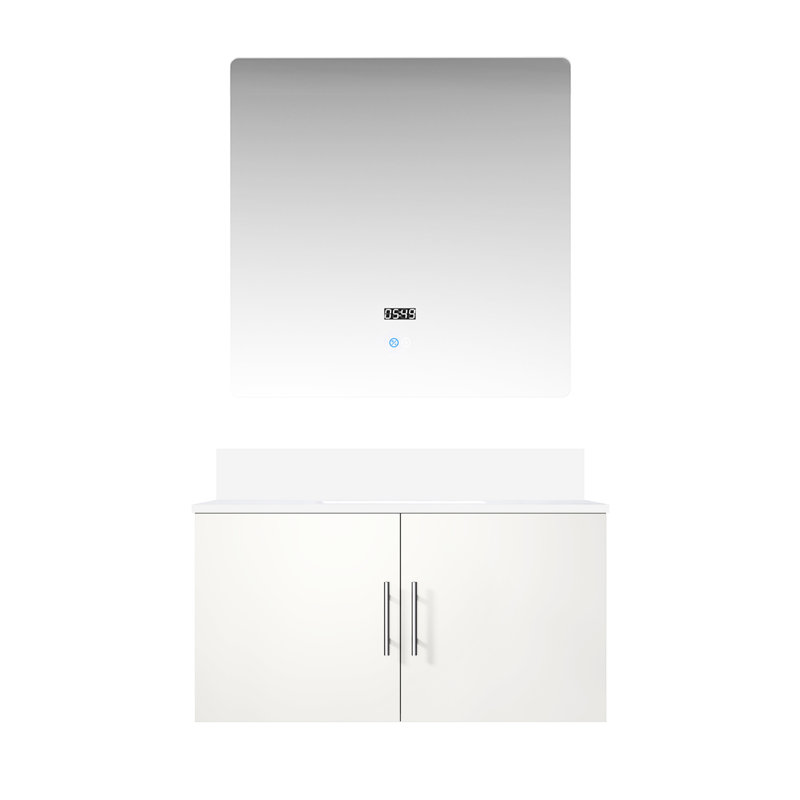 Meuble-lavabo blanc brillant avec surface en marbre et 36 po Miroir à DEL - fermeture en douceur, longue durée, compartiment spacieux avec