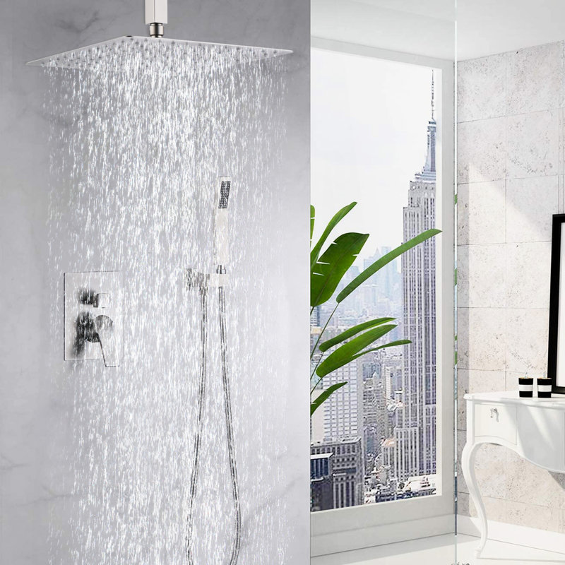 12" Bathroom Rain Shower With Hand Shower, Stainless Steel, Balanced, , Ceramic Disc Valve, Wall Mounted System