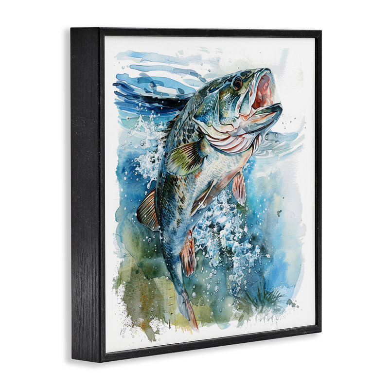 Water Splashing Fish Giclee Art by LSR Design Studio, 17'' H x 17'' W, Midnight Black Framed Giclee