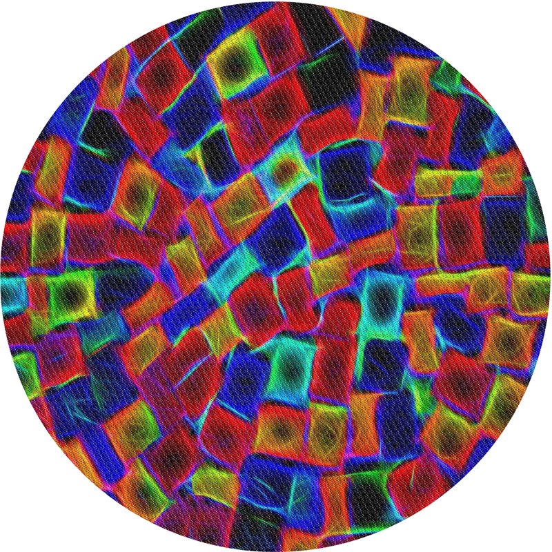 Tapis rouge/vert/bleu tissé à la machine, Rond 5 pi