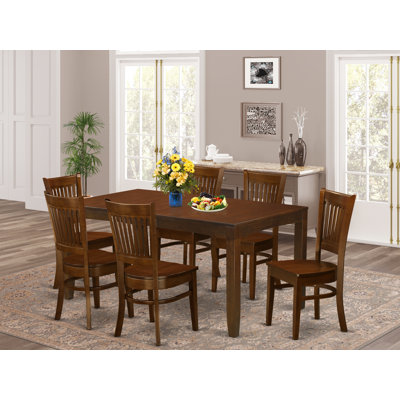 Ensemble de table de salle à manger 7 pièces composé d'une table de salle à manger rectangulaire avec rallonge papillon et 6 chaises en bois, espresso