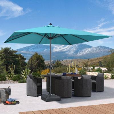 Parasol de terrasse carré 10 'x 10' Parasol de table avec cadre en aluminium Parasol de marché avec 8 nervures robustes pour terrasse de jardin, piscine, turquoise, bleu