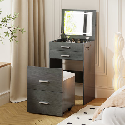 3 In 1 Vanity Desk With Flip Top Mirror And Lights