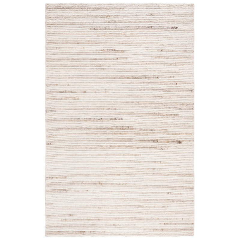 Tapis beige / ivoire en laine tissé à la main Sennott, Rectangle de 5 pi x 8 pi