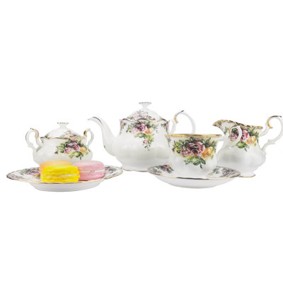 Ensemble de thé en porcelaine désossée 21 pièces country roses Slawson