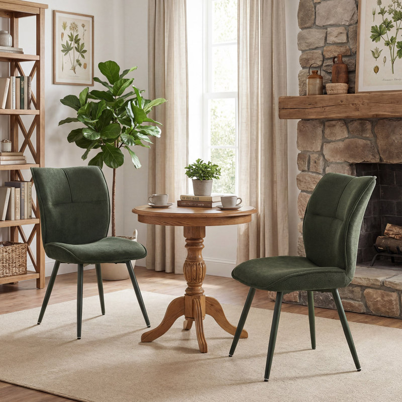 Fabric Upholstered Dining Chairs Metal Frame Side Chairs with Backrest for Kitchen Dining Room, Dark Green