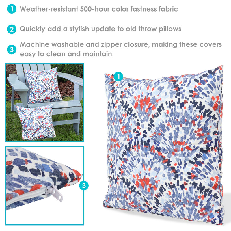 Abstract Red and Blue Polyester Square Outdoor Pillow Covers, Set of 2