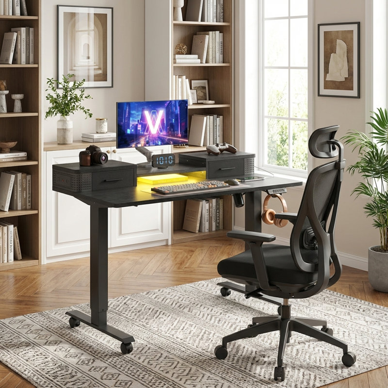 Namiya 51.5‘’H Height Adjustable Rectangle Standing Desk, Brown/Black, 51.5" H x 47.2'' W X 23.6'' D