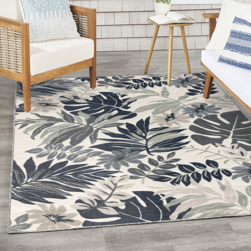4' x 6' Blue Tropical Rug, Rectangle 5'3" x 7'3", Blue