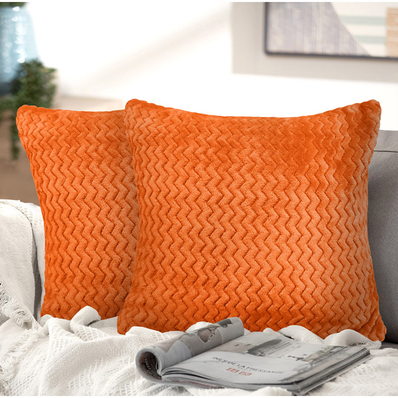 Moneeba Snug Soft Chevron Patterned Mink Moda Plush Cushion, 56cm x 56cm, Orange
