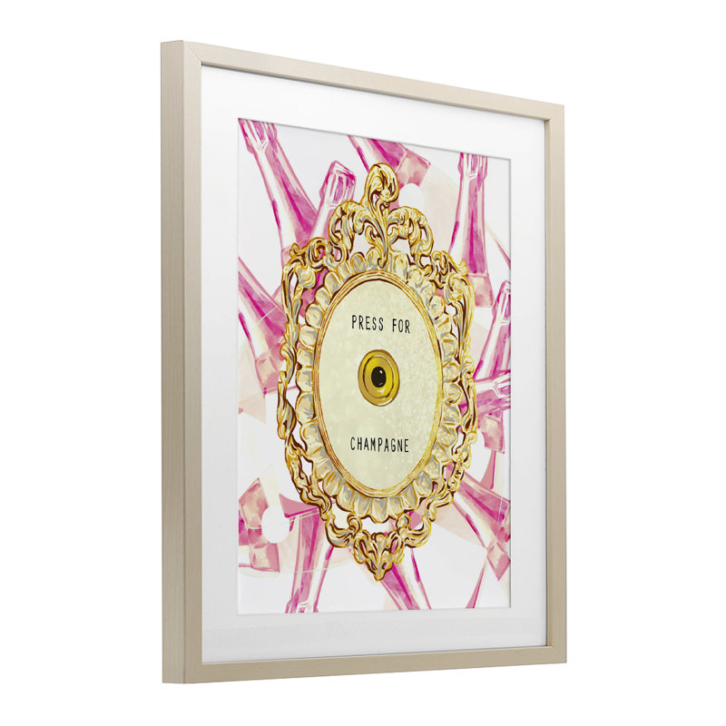 Sonnette champagne avec motif encadré sous verre, design par Ziwei Li, H 21 po x l 17 po, Cadre de récolte en pin