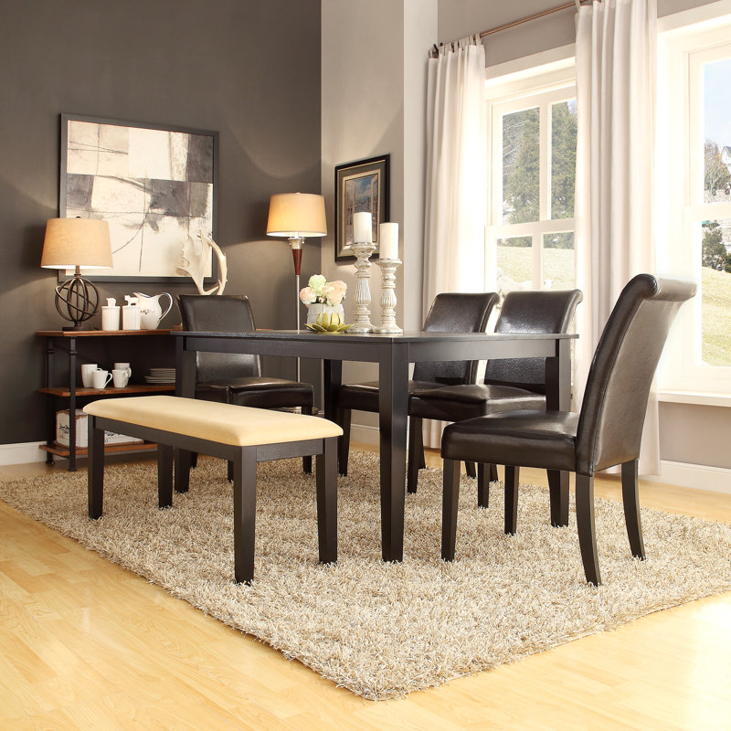 Ensemble de salle à manger 60 pièces Norwell - 6 pièces, table de salle à manger, chaises Parson en cuir végétalien et banc en microfibre beige Norwell