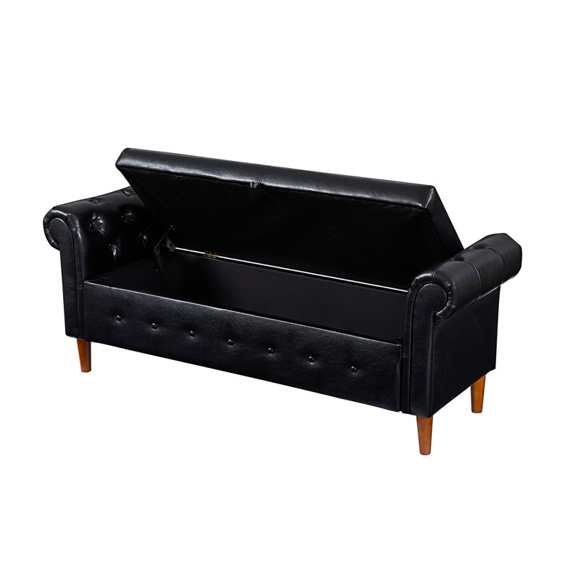 Kilner Faux Leather Upholstered Storage Bench, Black
