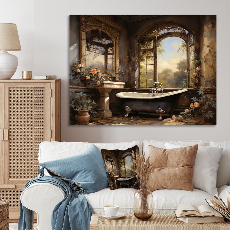 «Bathroom Vintage Elegance I» - Art mural de salle de bain, Toile tendue, H 30 po x l 40 po x P 1,5 po