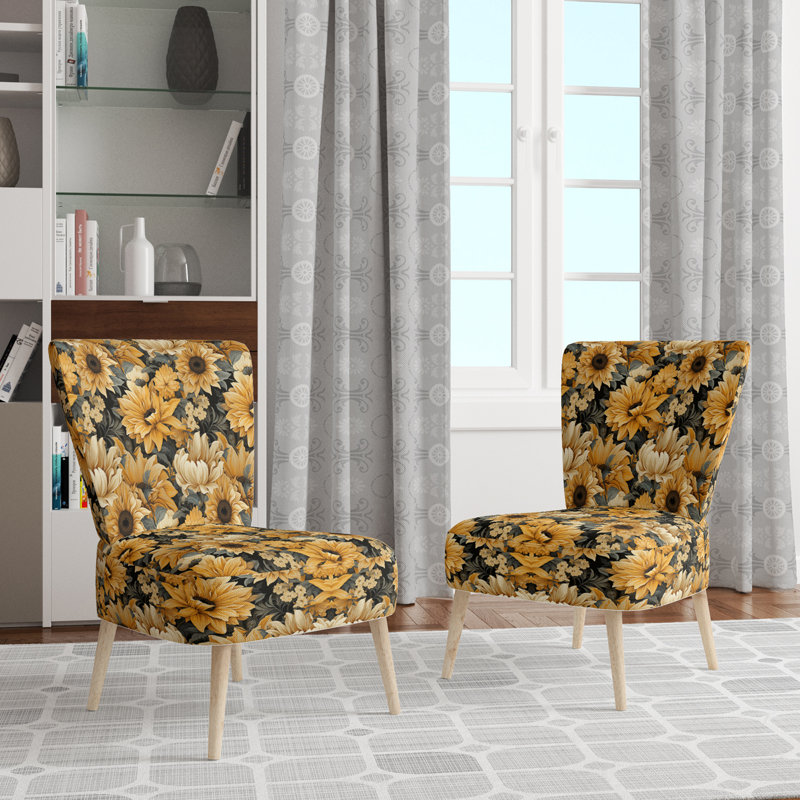 Chaise d'appoint rembourrée rustique à motif de tournesol jaune I