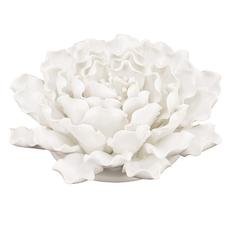 D7.3X2.8" Handmade Cream Ceramic Flower Wall Decor Accent