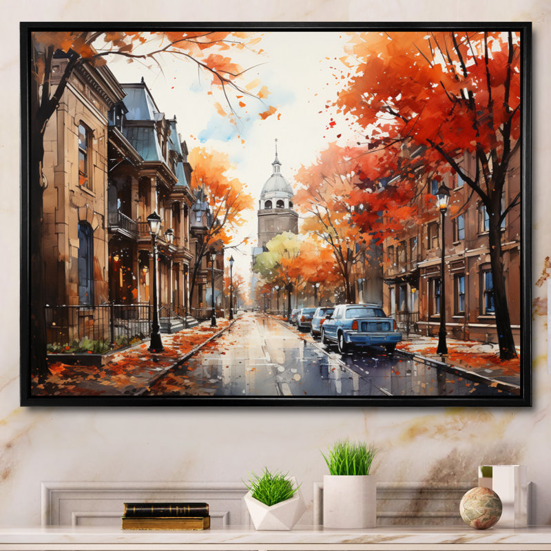 Old Street Boston Views On Canvas Print, Black Floater Framed, 16" H x 32" W x 1" D