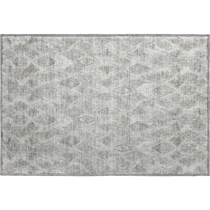 Tapis argent Cerrito lavable à la machine de qualité supérieure, Rectangle 1 pi 8 po x 2 pi 6 po