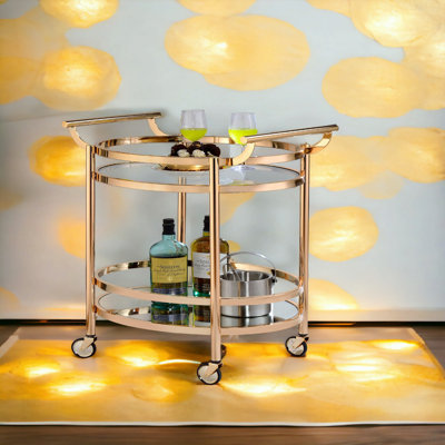 Chariot de service en verre transparent et finition or rose Lakelyn