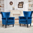 Fauteuils à oreilles capitonnés avec accoudoirs classiques et pieds en bois