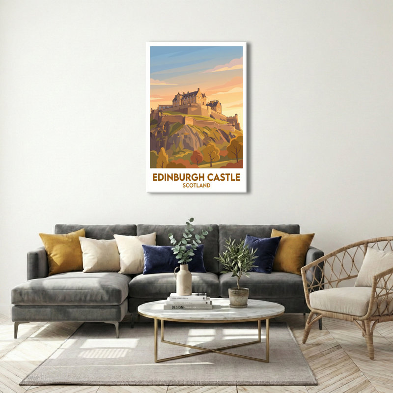 Edinburgh Castle, Scotland - Romantic Sunset Travel Poster Of The Historic Fortress. Giclee Print On Wrapped Canvas. Wall Art, Home Decor - Castles & Palaces, Scotland - Wrapped Canvas Print