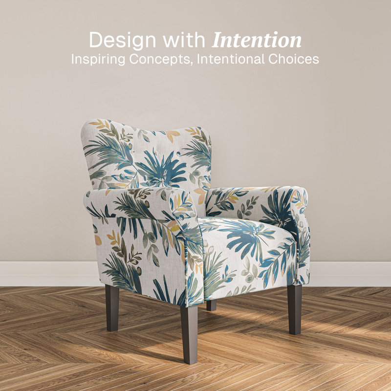 30.3" Wide Tufted Upholstered Armchair, Blue Floral Linen