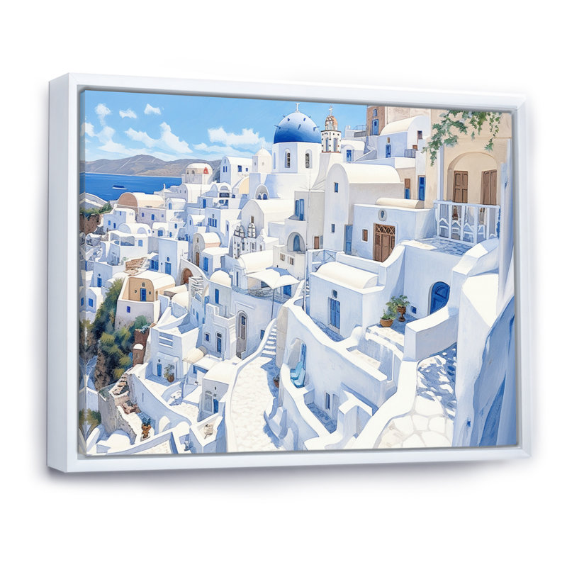 «Greek Santorini Odyssey III», reproduction d'art sur toile, H 30 po x l 40 po x P 1,5 po, Cadre flottant blanc