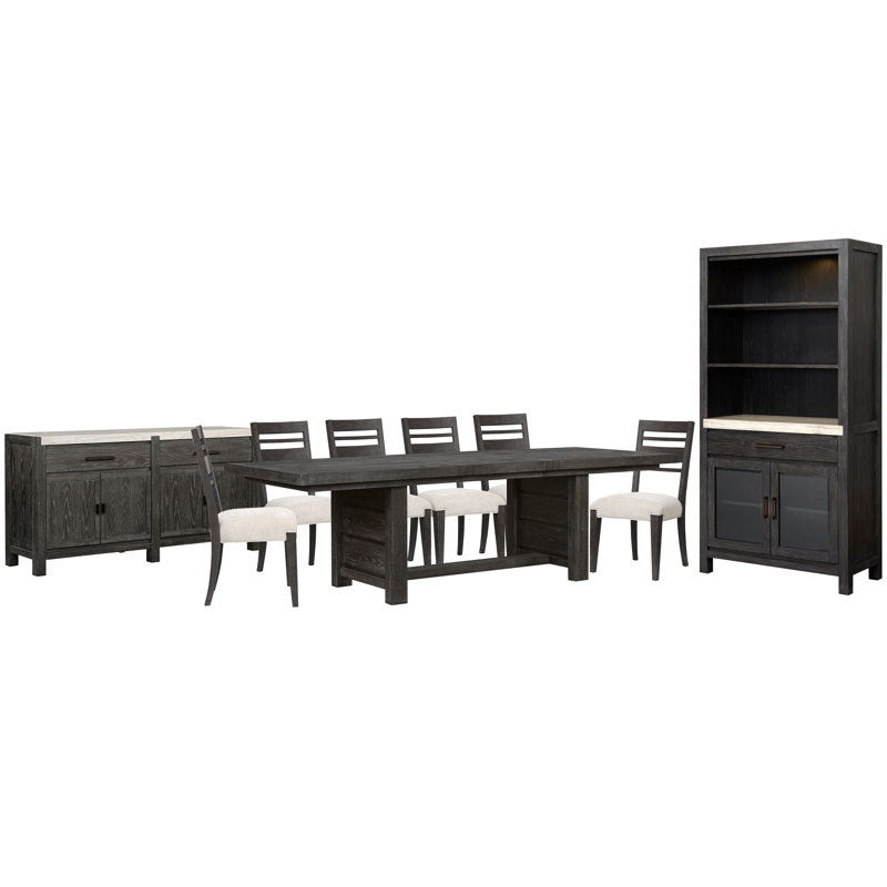 Extendable Trestle Dining Table With 6 Side Chairs Sideboard And Display Cabinet