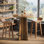 Table de bar ronde, table bistro en bois de 37,4 po de hauteur avec base à piédestal et repose-pieds en métal